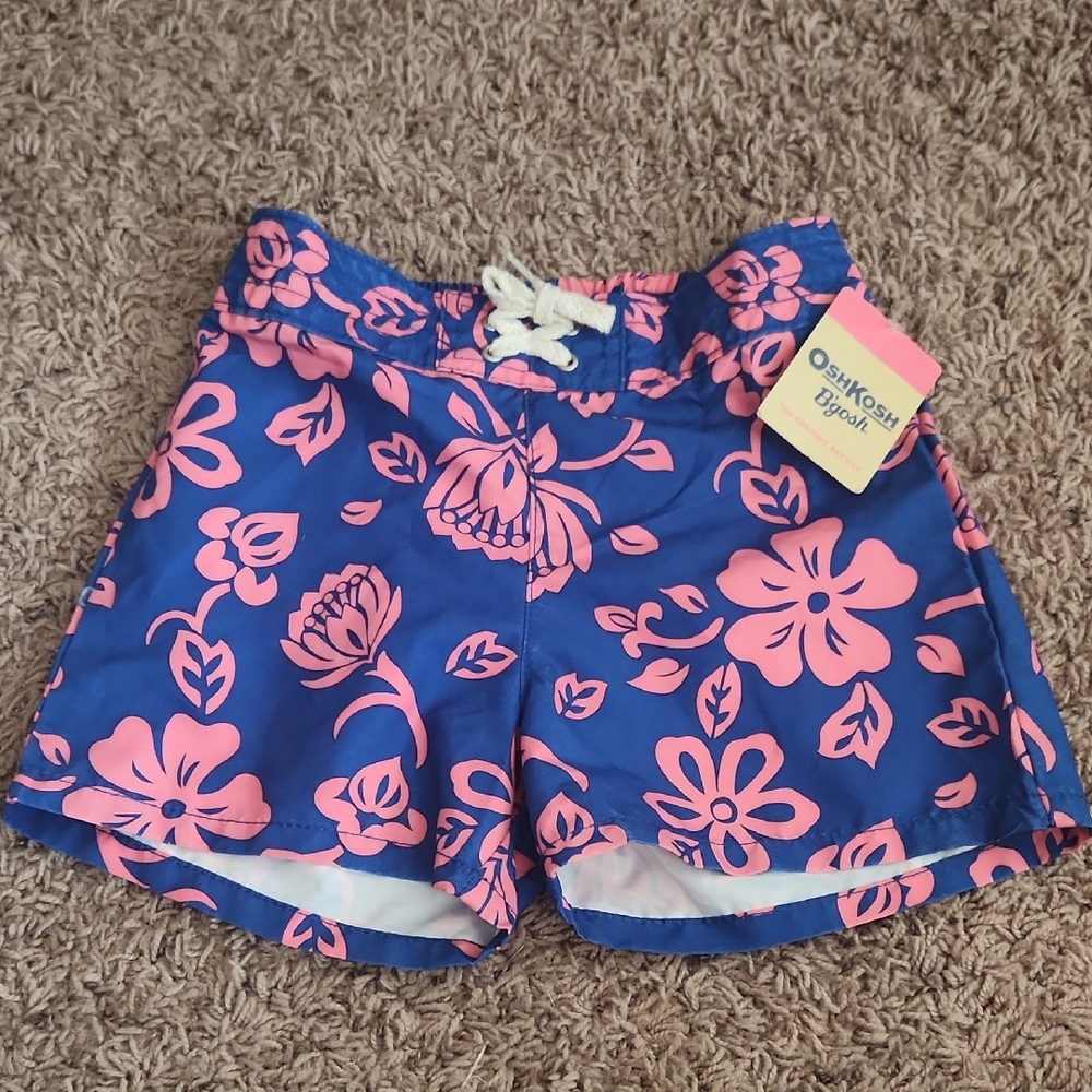 OshKosh B'gosh - Boys - Blue and Pink Floral Swim Shorts - Sz 6X